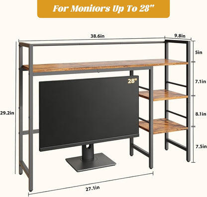 Desk Shelf, 38.6 Inch Wood Desk Organizer Shelf for Computer Monitor, Desk Hutch Storage, Desktop Shelf for Top of Desk, 3 Tier Desktop Bookshelf for Home Office Dorm, Rustic