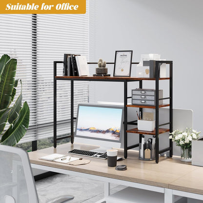 Desk Shelf, 38.6 Inch Wood Desk Organizer Shelf for Computer Monitor, Desk Hutch Storage, Desktop Shelf for Top of Desk, 3 Tier Desktop Bookshelf for Home Office Dorm, Rustic