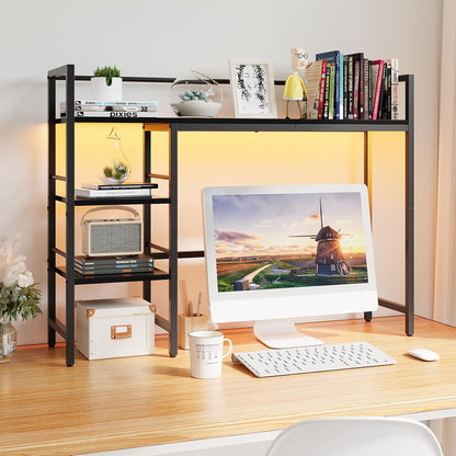Desk Shelf, 38.6 Inch Wood Desk Organizer Shelf for Computer Monitor, Desk Hutch Storage, Desktop Shelf for Top of Desk, 3 Tier Desktop Bookshelf for Home Office Dorm, Rustic