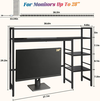 Desk Shelf, 38.6 Inch Wood Desk Organizer Shelf for Computer Monitor, Desk Hutch Storage, Desktop Shelf for Top of Desk, 3 Tier Desktop Bookshelf for Home Office Dorm, Rustic