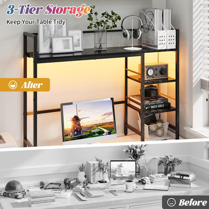 Desk Shelf, 38.6 Inch Wood Desk Organizer Shelf for Computer Monitor, Desk Hutch Storage, Desktop Shelf for Top of Desk, 3 Tier Desktop Bookshelf for Home Office Dorm, Rustic