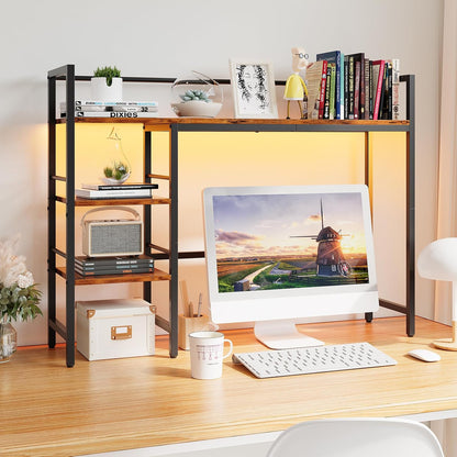 Desk Shelf, 38.6 Inch Wood Desk Organizer Shelf for Computer Monitor, Desk Hutch Storage, Desktop Shelf for Top of Desk, 3 Tier Desktop Bookshelf for Home Office Dorm, Rustic