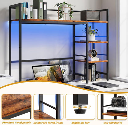 Desk Shelf, 38.6 Inch Wood Desk Organizer Shelf for Computer Monitor, Desk Hutch Storage, Desktop Shelf for Top of Desk, 3 Tier Desktop Bookshelf for Home Office Dorm, Rustic