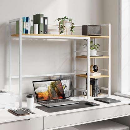 Desk Shelf, 38.6 Inch Wood Desk Organizer Shelf for Computer Monitor, Desk Hutch Storage, Desktop Shelf for Top of Desk, 3 Tier Desktop Bookshelf for Home Office Dorm, Rustic