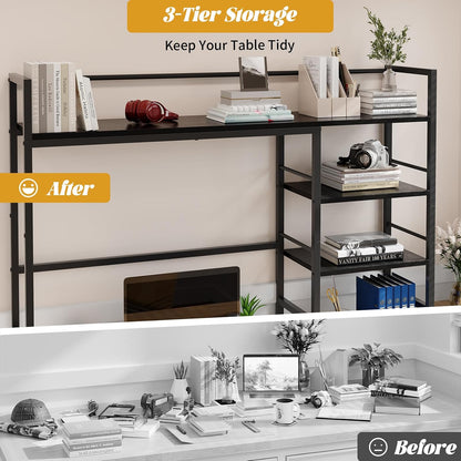 Desk Shelf, 38.6 Inch Wood Desk Organizer Shelf for Computer Monitor, Desk Hutch Storage, Desktop Shelf for Top of Desk, 3 Tier Desktop Bookshelf for Home Office Dorm, Rustic