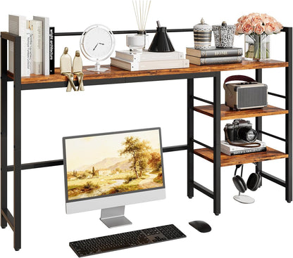 Desk Shelf, 38.6 Inch Wood Desk Organizer Shelf for Computer Monitor, Desk Hutch Storage, Desktop Shelf for Top of Desk, 3 Tier Desktop Bookshelf for Home Office Dorm, Rustic