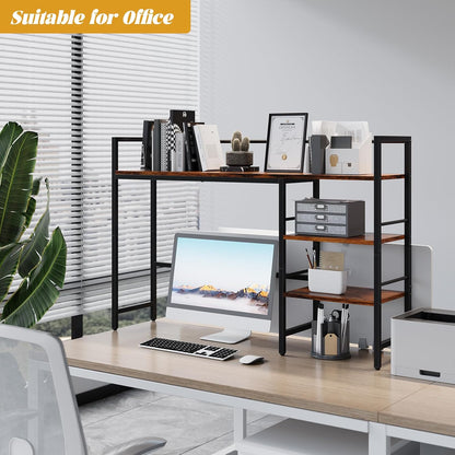 Desk Shelf, 38.6 Inch Wood Desk Organizer Shelf for Computer Monitor, Desk Hutch Storage, Desktop Shelf for Top of Desk, 3 Tier Desktop Bookshelf for Home Office Dorm, Rustic