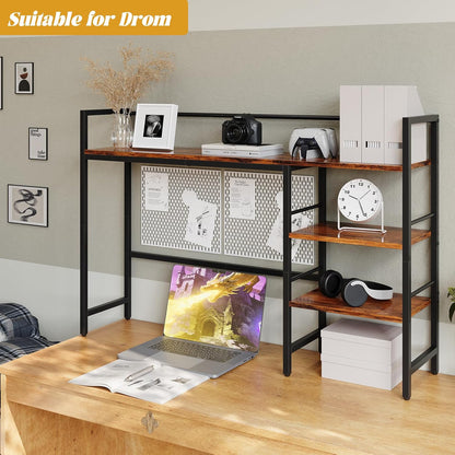 Desk Shelf, 38.6 Inch Wood Desk Organizer Shelf for Computer Monitor, Desk Hutch Storage, Desktop Shelf for Top of Desk, 3 Tier Desktop Bookshelf for Home Office Dorm, Rustic
