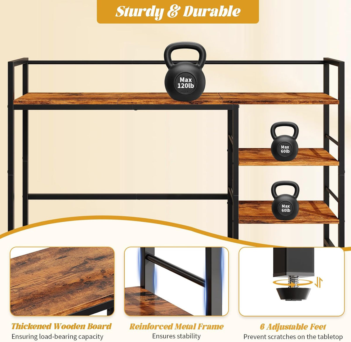 Desk Shelf, 38.6 Inch Wood Desk Organizer Shelf for Computer Monitor, Desk Hutch Storage, Desktop Shelf for Top of Desk, 3 Tier Desktop Bookshelf for Home Office Dorm, Rustic