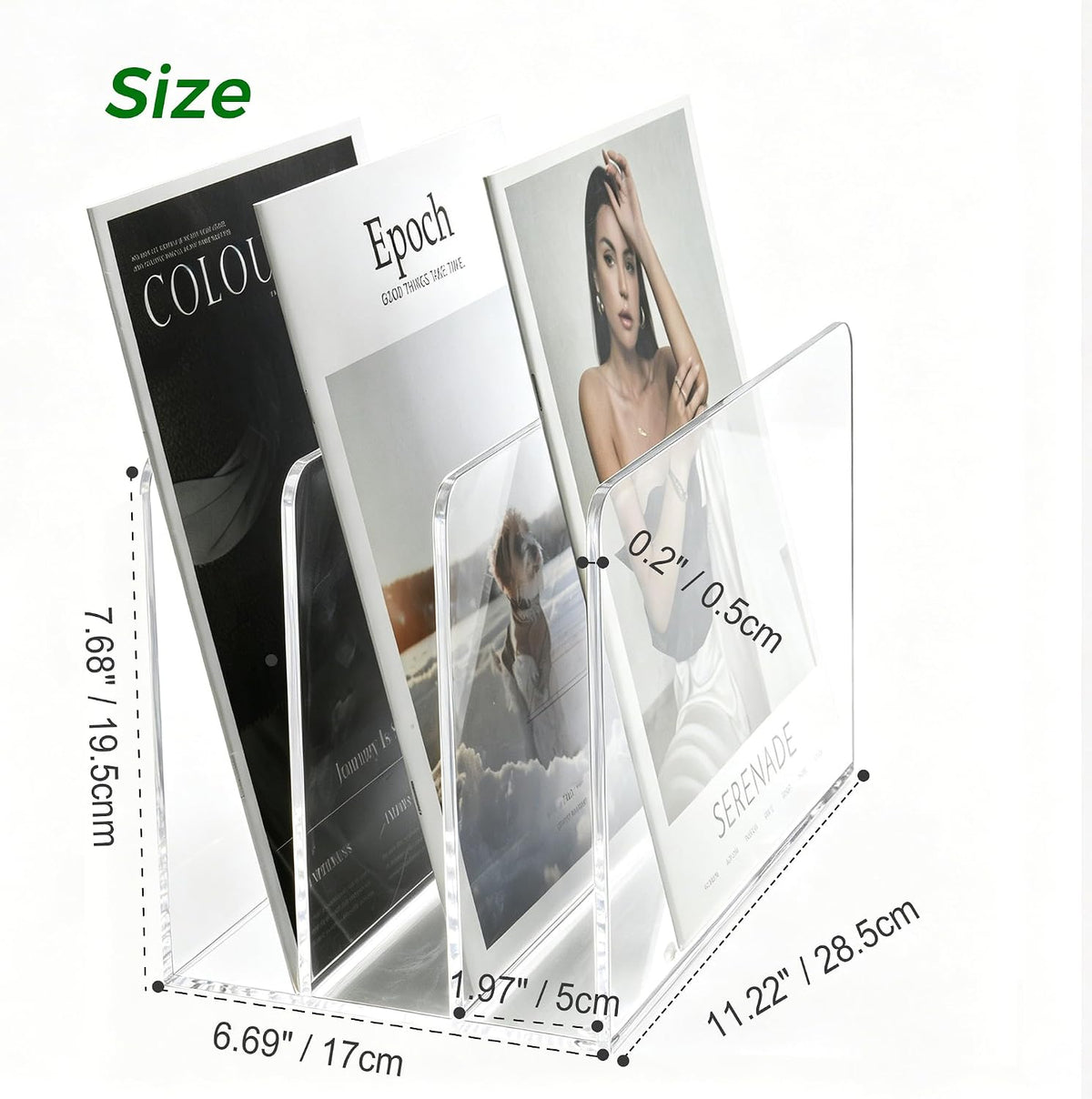 Acrylic Magazine File Holder, 4 Vertical Compartments Desk Document Sorter Organizer, Clear Folder Rack Binder for Office/Home/Classroom, for Documents, Tablet, Magazines, Books & Accessories