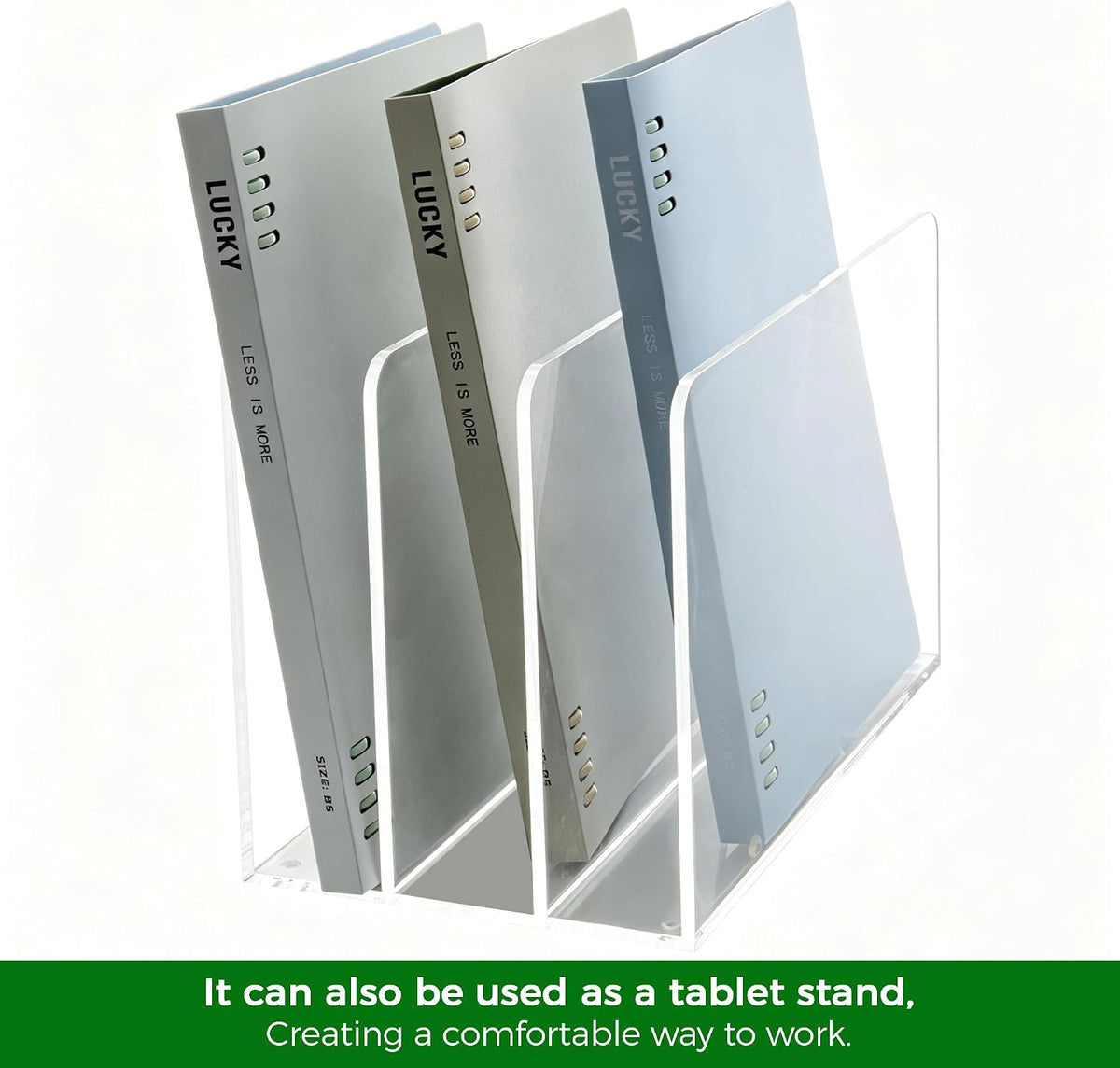 Acrylic Magazine File Holder, 4 Vertical Compartments Desk Document Sorter Organizer, Clear Folder Rack Binder for Office/Home/Classroom, for Documents, Tablet, Magazines, Books & Accessories