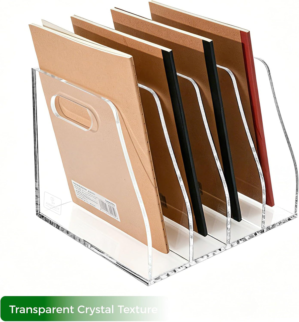 Acrylic Magazine File Holder, 4 Vertical Compartments Desk Document Sorter Organizer, Clear Folder Rack Binder for Office/Home/Classroom, for Documents, Tablet, Magazines, Books & Accessories