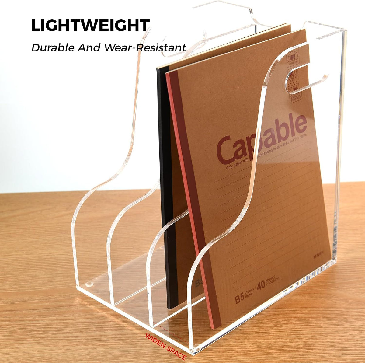 Acrylic Magazine File Holder, 4 Vertical Compartments Desk Document Sorter Organizer, Clear Folder Rack Binder for Office/Home/Classroom, for Documents, Tablet, Magazines, Books & Accessories
