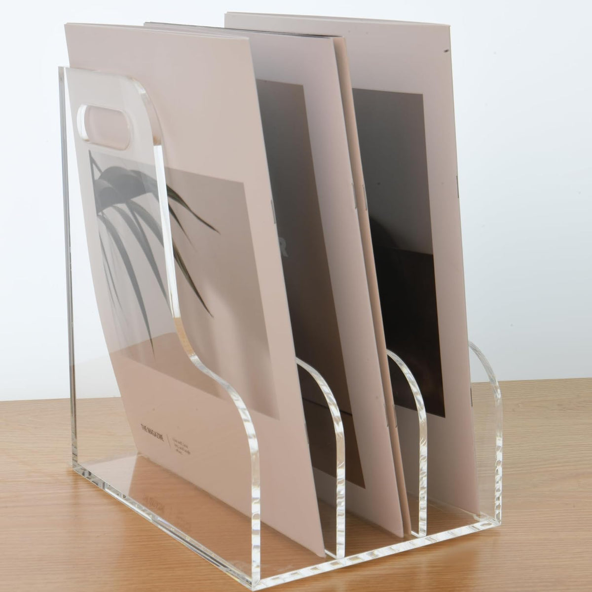 Acrylic Magazine File Holder, 4 Vertical Compartments Desk Document Sorter Organizer, Clear Folder Rack Binder for Office/Home/Classroom, for Documents, Tablet, Magazines, Books & Accessories