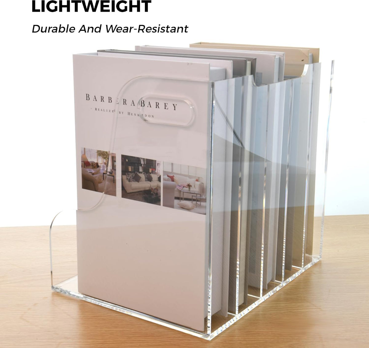 Acrylic Magazine File Holder, 4 Vertical Compartments Desk Document Sorter Organizer, Clear Folder Rack Binder for Office/Home/Classroom, for Documents, Tablet, Magazines, Books & Accessories