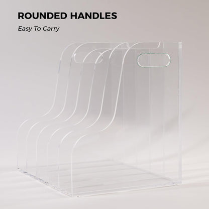 Acrylic Magazine File Holder, 4 Vertical Compartments Desk Document Sorter Organizer, Clear Folder Rack Binder for Office/Home/Classroom, for Documents, Tablet, Magazines, Books & Accessories
