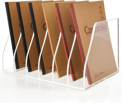 Acrylic Magazine File Holder, 4 Vertical Compartments Desk Document Sorter Organizer, Clear Folder Rack Binder for Office/Home/Classroom, for Documents, Tablet, Magazines, Books & Accessories