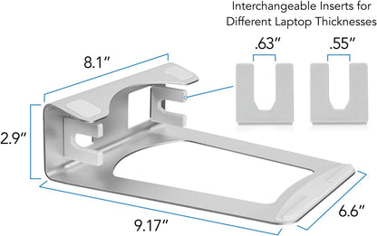 ! Vertical Laptop Stand for Desk, 2-in-1 Aluminum Laptop Holder & Angled Riser for 11–15 Inch Laptops, Space-Saving Laptop Dock for External Monitor Setup, Silver