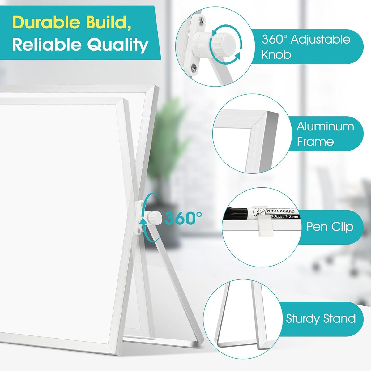 Dry Erase Small White Board, 16" x 12" Magnetic Desktop Whiteboard Stand