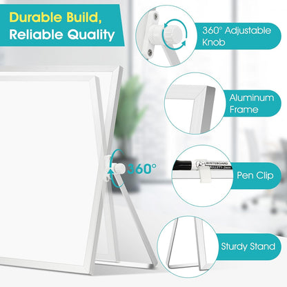 Dry Erase Small White Board, 16" x 12" Magnetic Desktop Whiteboard Stand