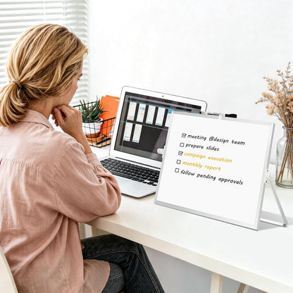 Dry Erase Small White Board, 16" x 12" Magnetic Desktop Whiteboard Stand