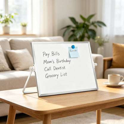 Dry Erase Small White Board, 16" x 12" Magnetic Desktop Whiteboard Stand