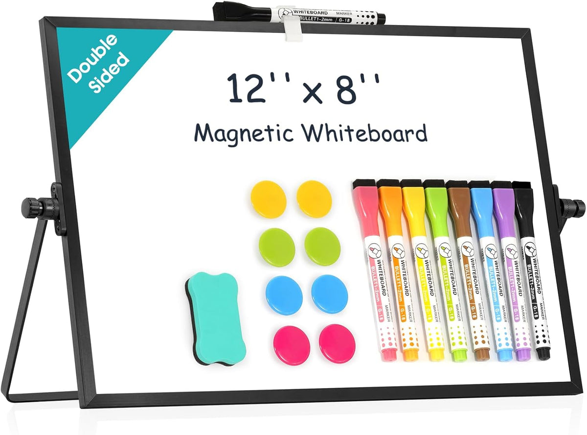 Dry Erase Small White Board, 16" x 12" Magnetic Desktop Whiteboard Stand