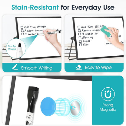 Dry Erase Small White Board, 16" x 12" Magnetic Desktop Whiteboard Stand