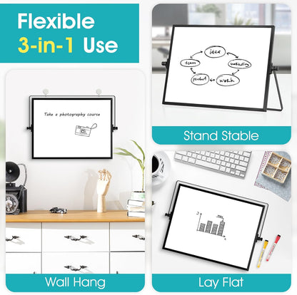 Dry Erase Small White Board, 16" x 12" Magnetic Desktop Whiteboard Stand