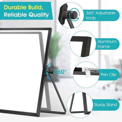 Dry Erase Small White Board, 16" x 12" Magnetic Desktop Whiteboard Stand