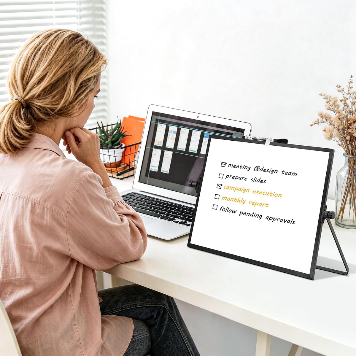Dry Erase Small White Board, 16" x 12" Magnetic Desktop Whiteboard Stand