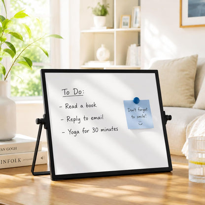 Dry Erase Small White Board, 16" x 12" Magnetic Desktop Whiteboard Stand