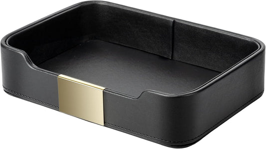 Leather Tray Organizer, Valet Tray Key Bowl (Metal Gilded, Black)