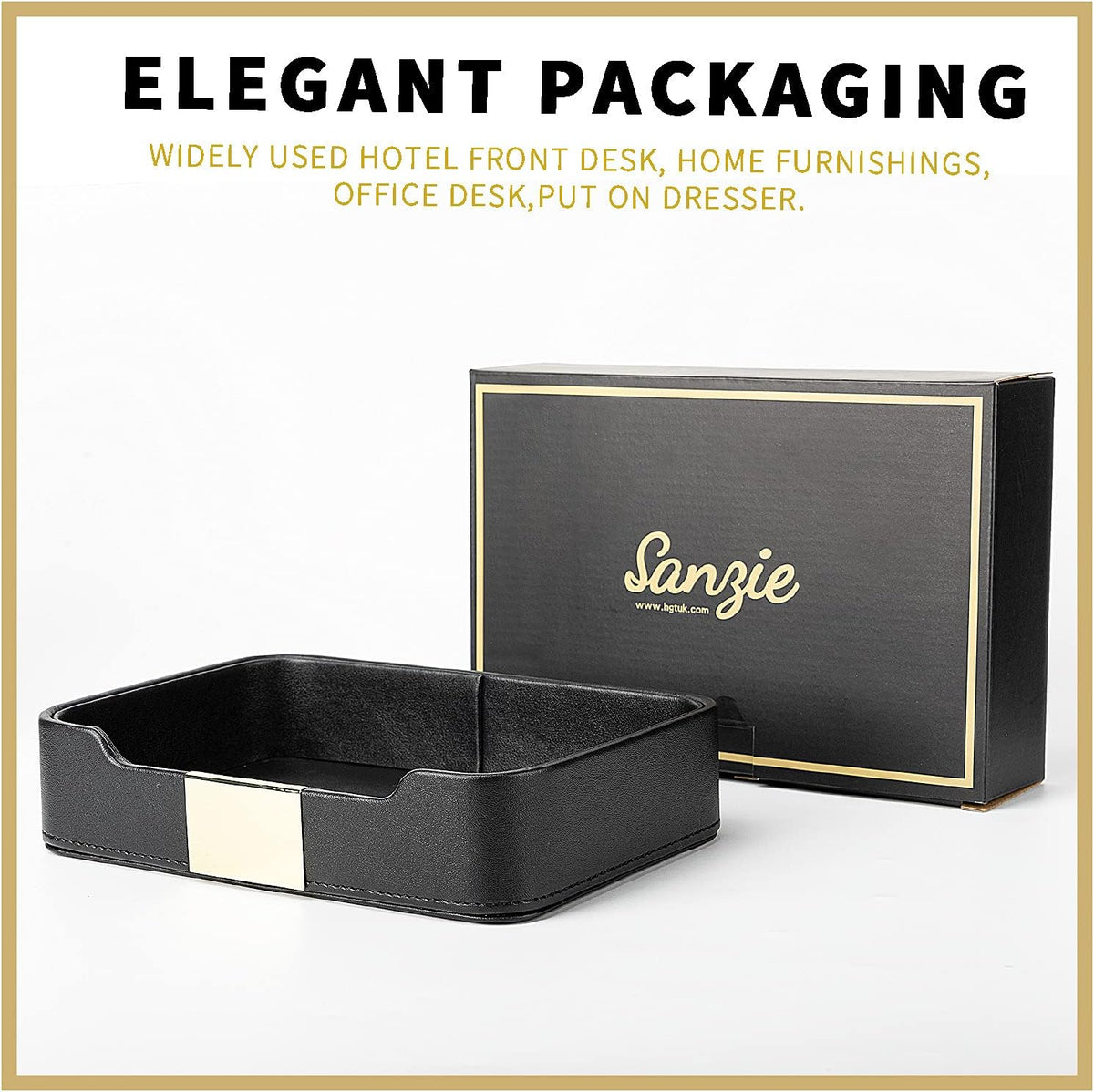 Leather Tray Organizer, Valet Tray Key Bowl (Metal Gilded, Black)
