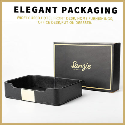 Leather Tray Organizer, Valet Tray Key Bowl (Metal Gilded, Black)