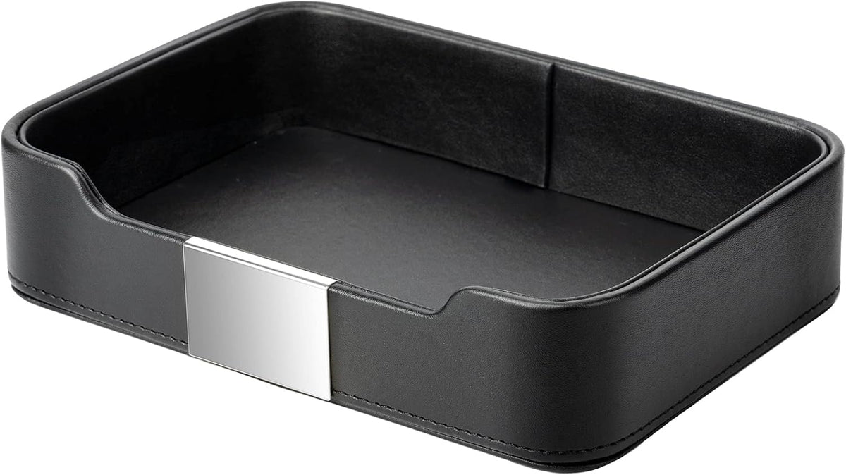 Leather Tray Organizer, Valet Tray Key Bowl (Metal Gilded, Black)
