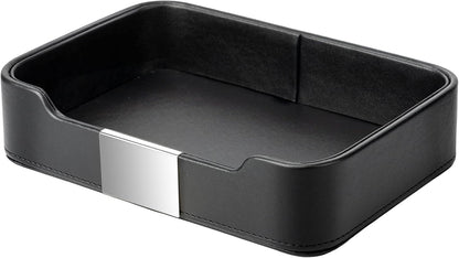 Leather Tray Organizer, Valet Tray Key Bowl (Metal Gilded, Black)