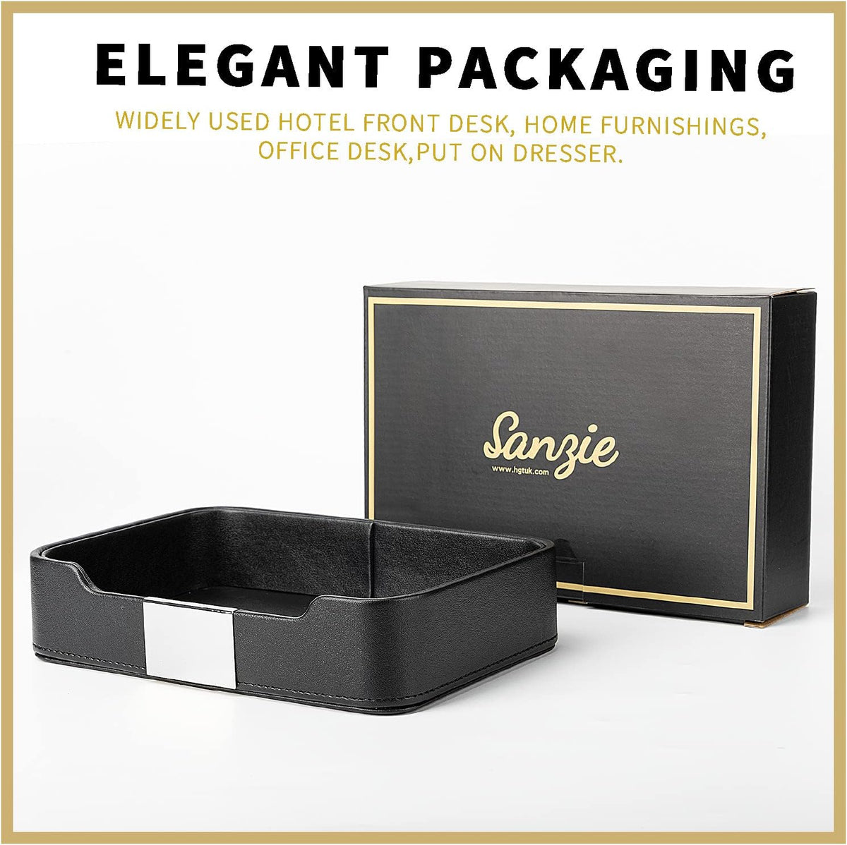 Leather Tray Organizer, Valet Tray Key Bowl (Metal Gilded, Black)