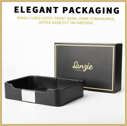 Leather Tray Organizer, Valet Tray Key Bowl (Metal Gilded, Black)