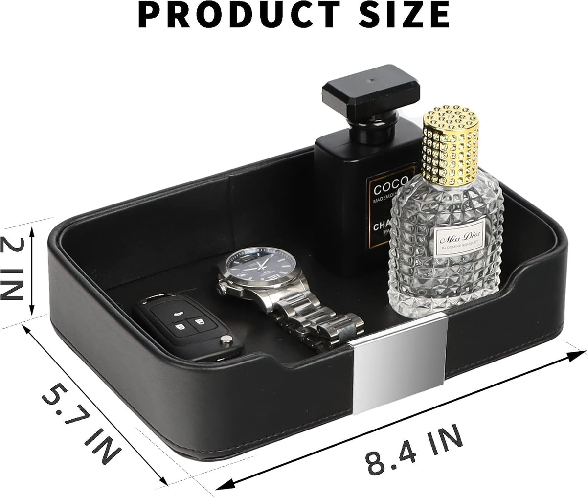 Leather Tray Organizer, Valet Tray Key Bowl (Metal Gilded, Black)