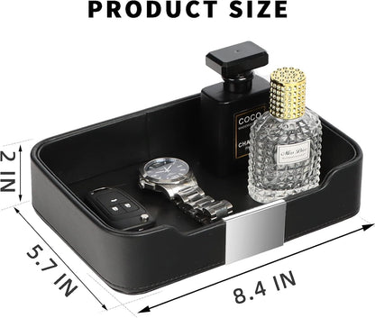Leather Tray Organizer, Valet Tray Key Bowl (Metal Gilded, Black)