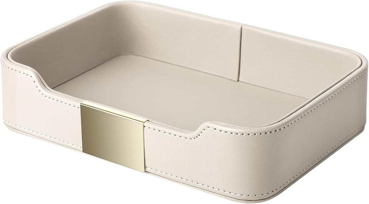 Leather Tray Organizer, Valet Tray Key Bowl (Metal Gilded, Black)