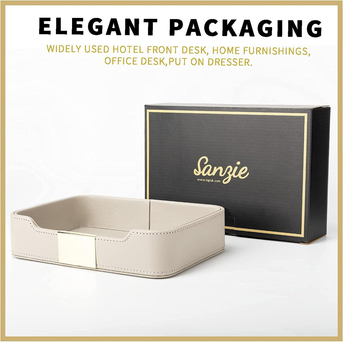 Leather Tray Organizer, Valet Tray Key Bowl (Metal Gilded, Black)