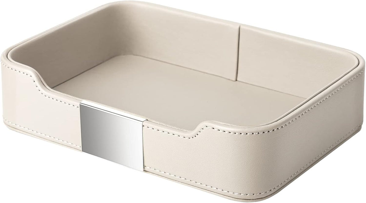 Leather Tray Organizer, Valet Tray Key Bowl (Metal Gilded, Black)