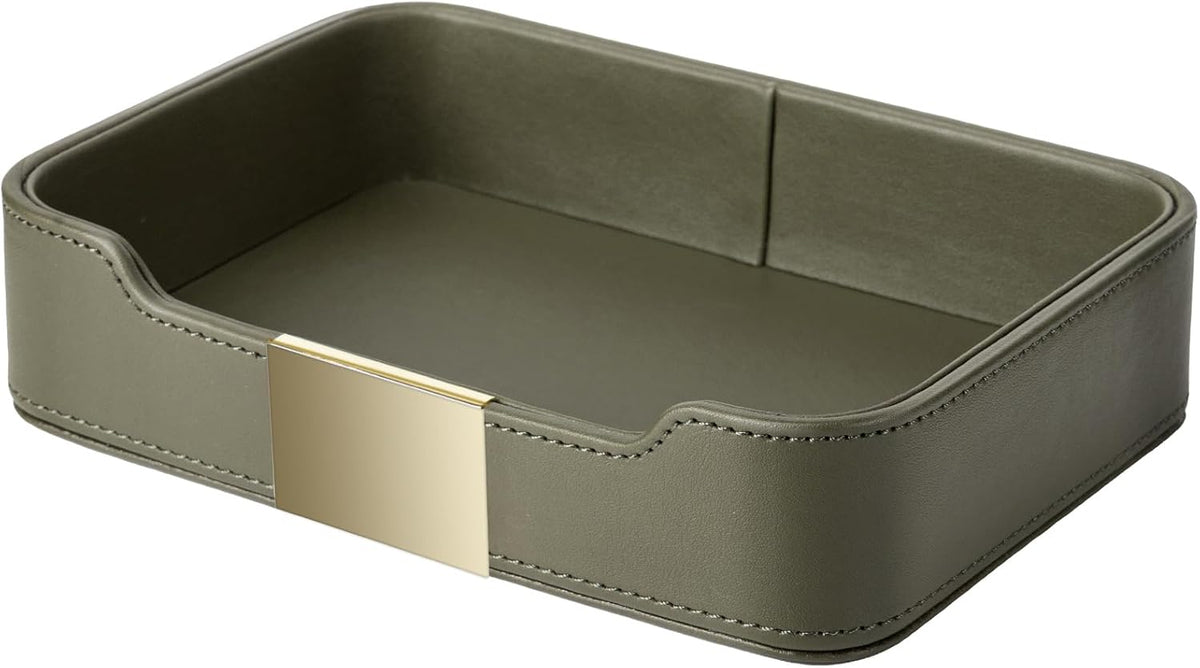 Leather Tray Organizer, Valet Tray Key Bowl (Metal Gilded, Black)