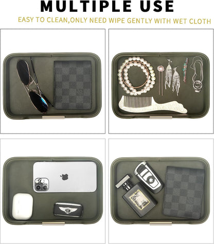 Leather Tray Organizer, Valet Tray Key Bowl (Metal Gilded, Black)