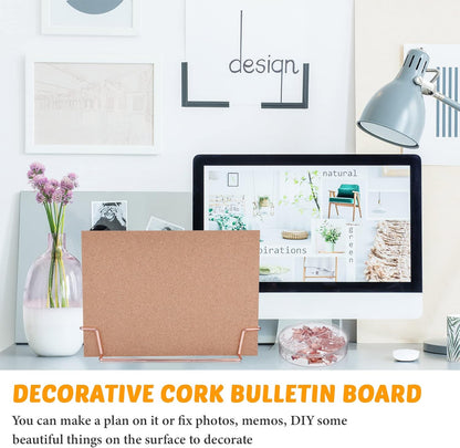 12.6 x 9 Inch Small Desktop Cork Board with Stand Rose Gold Bulletin Memo Message Picture Double Sided Pin Board for Office School Home with Binder Clips, Push Pins, Paperclips
