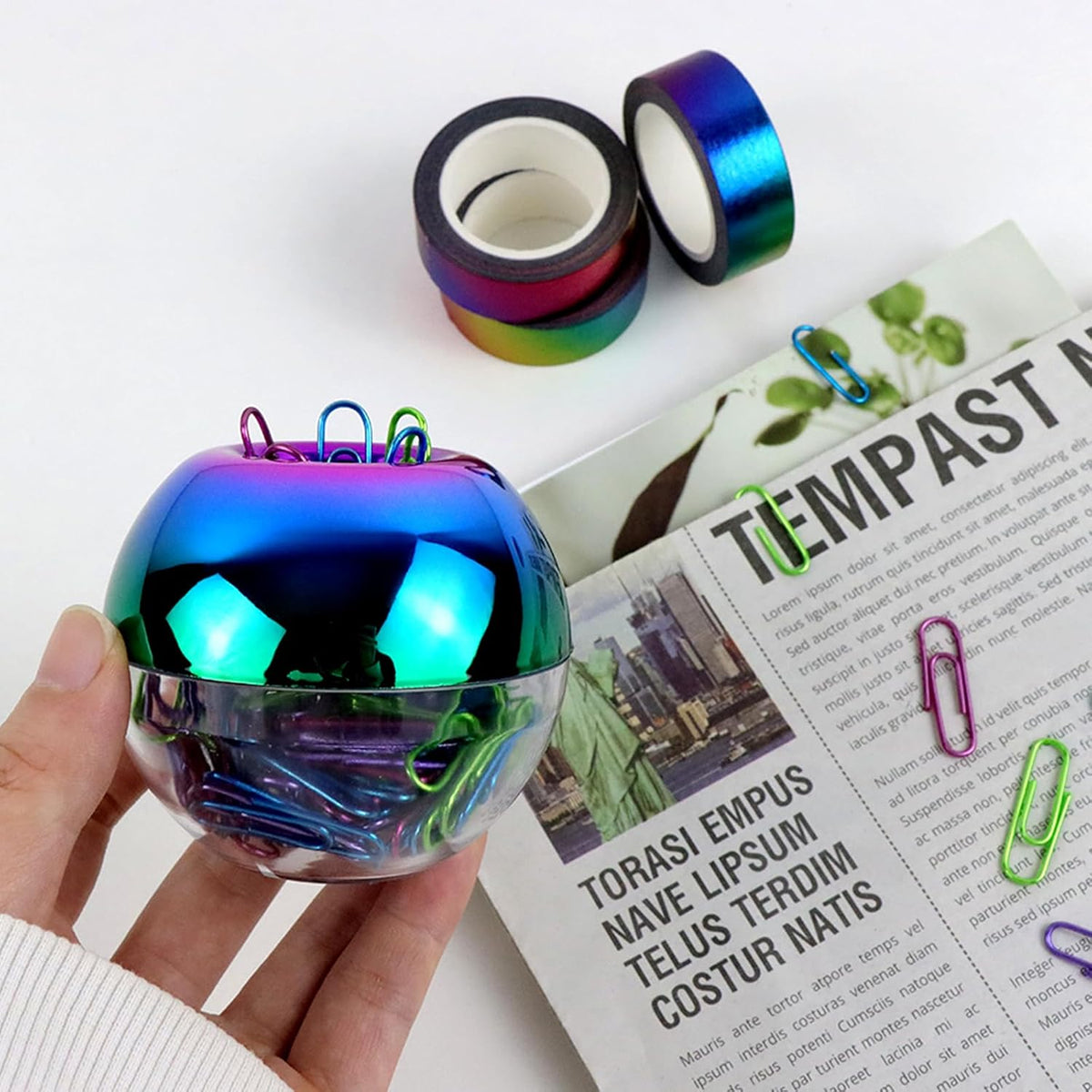 Cute Magnetic Paper Clip Holder 100Pcs 1.1" Paperclips Dispenser Rainbow