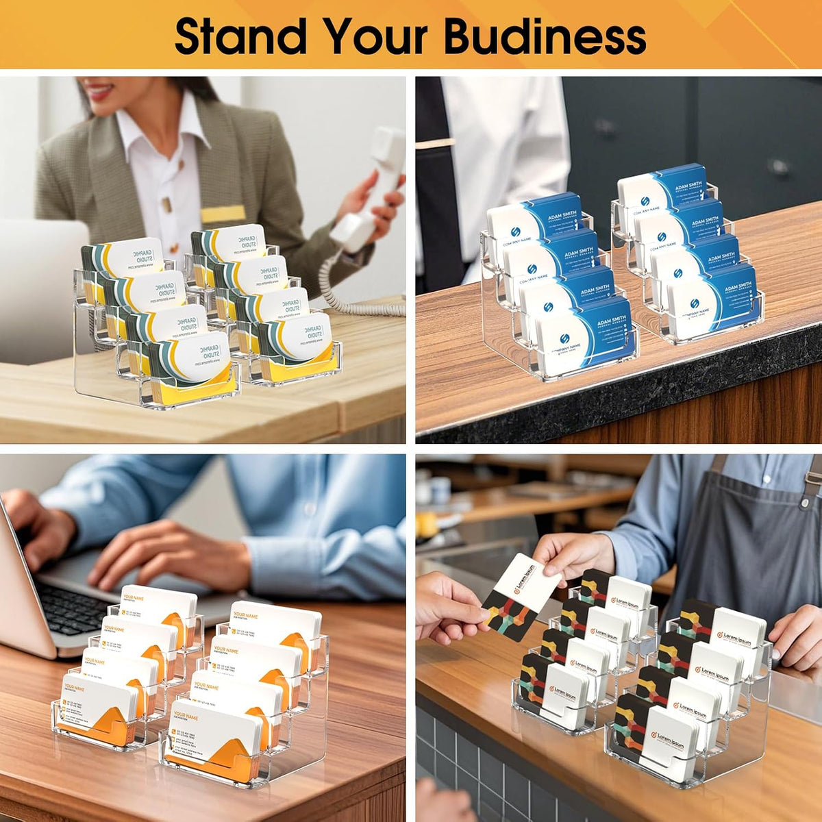 Acrylic Business Card Holder, 320 Cards Capacity, 4 Pocket, 2 Pack