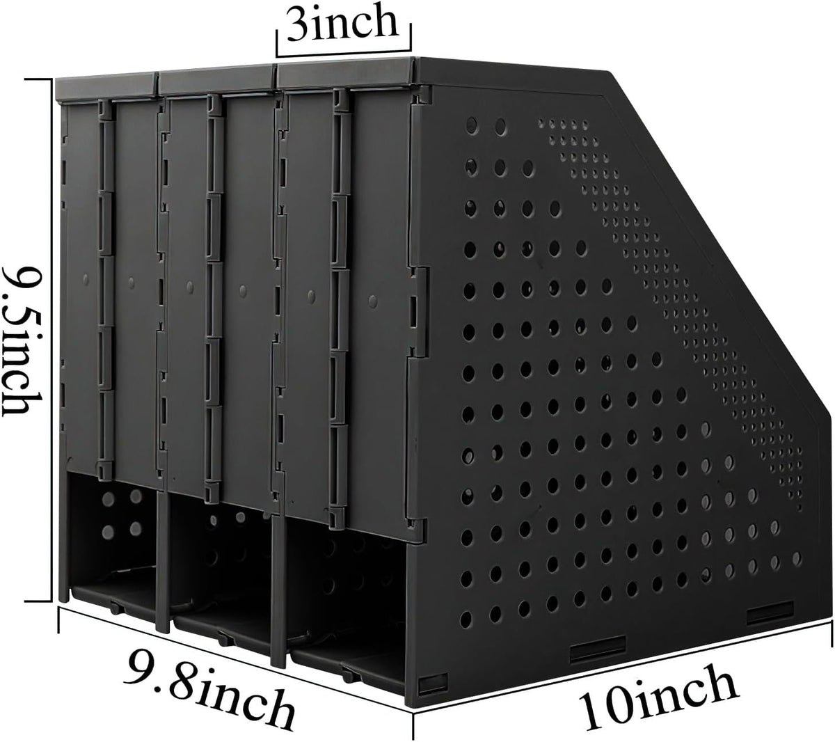 Collapsible Plastic Magazine File Holder Vertical Binder Storage Organizer for Desk Sturdy Upright Desktop Magazine Organizer Folder Rack for Office School Home (3 Compartments, Black)